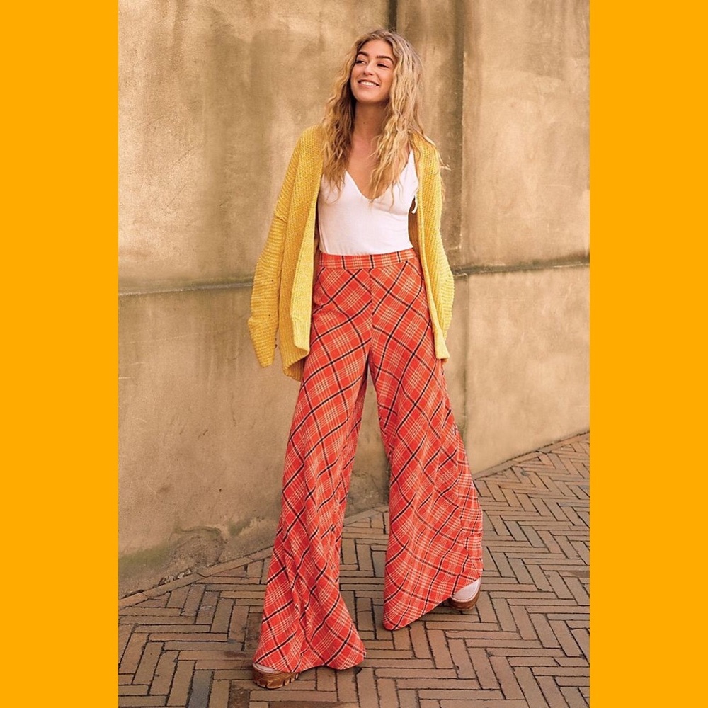 FREE PEOPLE Wonderland Wide Leg Red Plaid NWT